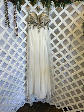 Terani Couture Ivory Strapless Beaded Formal Gown Chiffon Maxi Dress Size 6